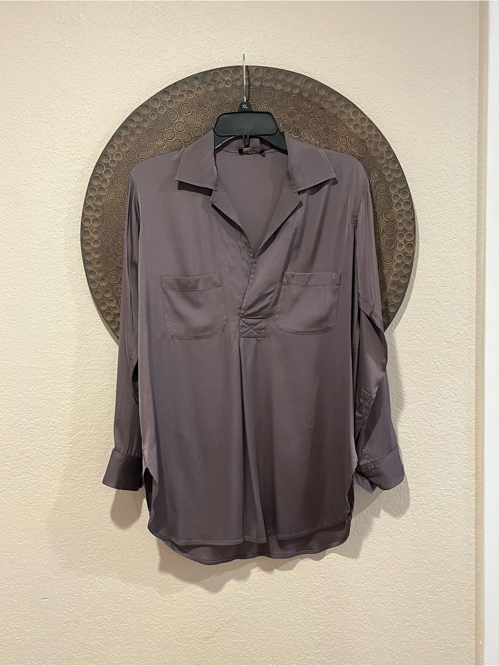 Saraceno Bellagio Made in Italy Silk Stretch Tunic Blouse Gray Large